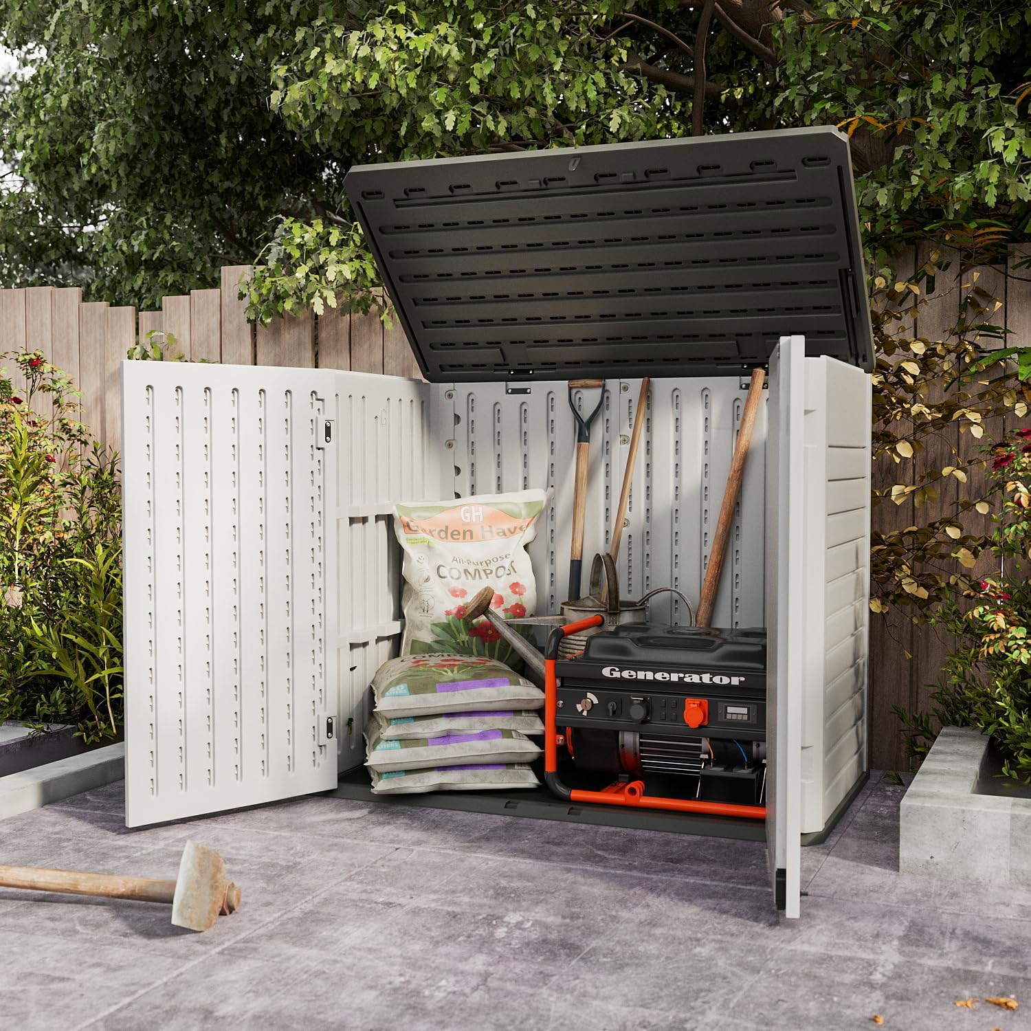 Greesum Outdoor Storage Shed 4 x 2 ft. Utility Tool Shed Resin Storage Garden Shed with Door & Lock for Patio Storage, White