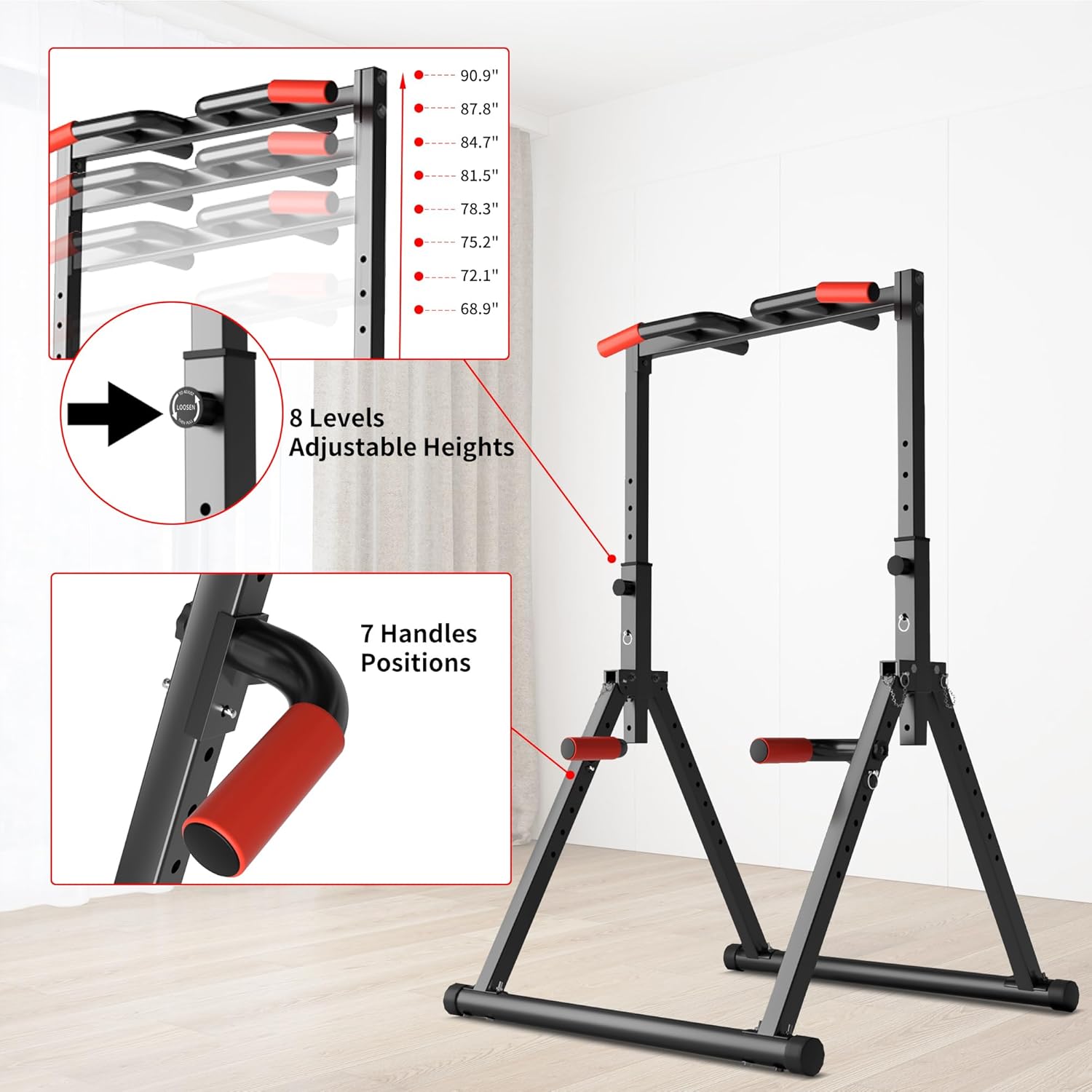 Pull Up Bar Station, Foldable Power Tower Dip Bar for Pull-up Push-up Home Gym Strength Training Workout Equipment