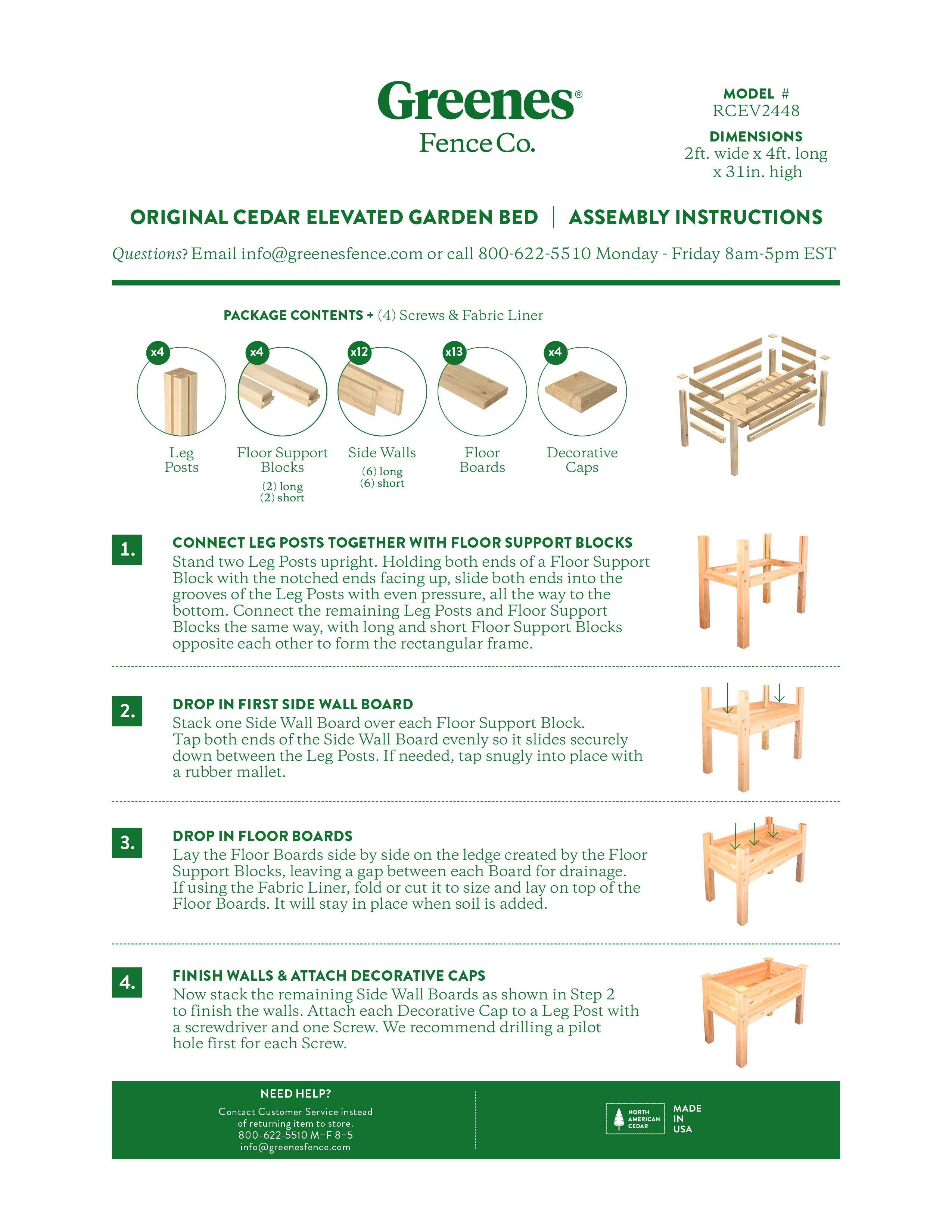 Greenes Fence Elevated Garden Bed 48x22 L x 24x22 W x 31x22 Cedar