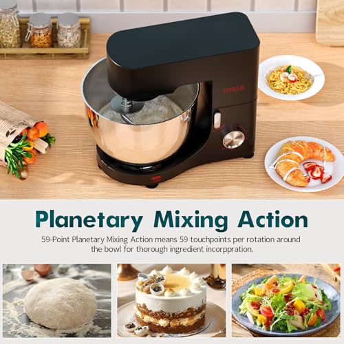 COOKLEE Stand Mixer, 9.5 Qt. 660W Electric Kitchen Mixer with Dishwasher-Safe Dough Hooks, Flat Beaters, Wire Whip & Pouring Shield Attachments for Most Home Cooks, Silver