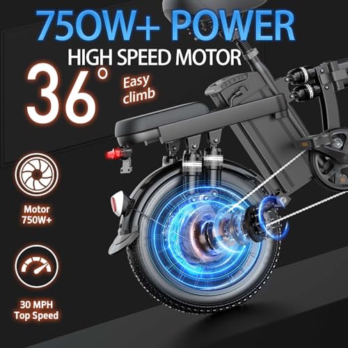 Ronson Electric Bike for Adults, 750W+ Motor Ebike with 48V20AH/25AH Recyclable Battery, Foldable Electric Bike 80+ Miles Range & 30MPH Max Speed,16"×3" Fat Tire E Bike and Passed UL&GCC