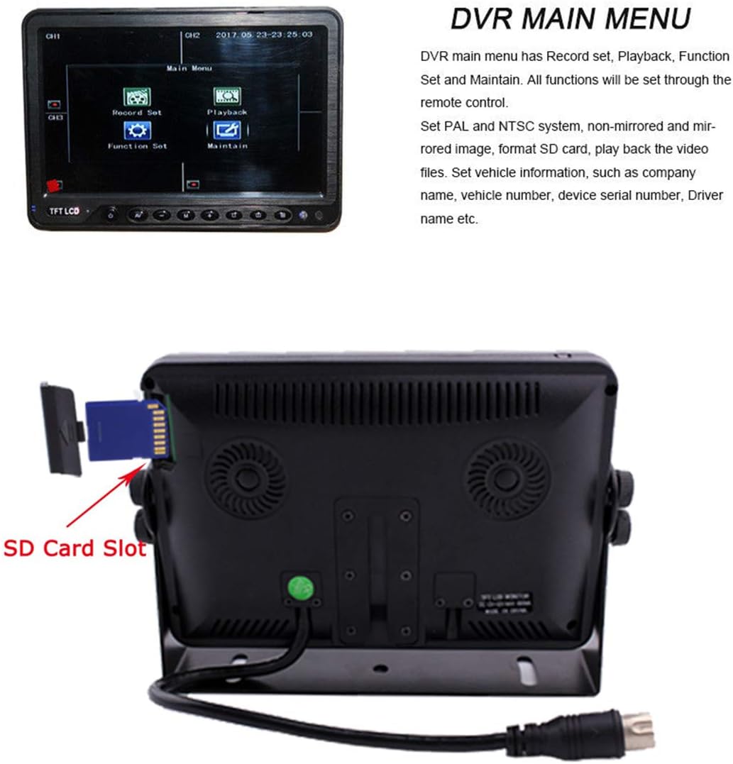 CAMSLEAD Heavy Truck Camera Vehicle Vision Safety Backup Camera System 7 inch Monitor Built-in DVR Recorder with Quad Split Screen Vehicle Rear View Camera Monitor Kit for Truck Van Caravan