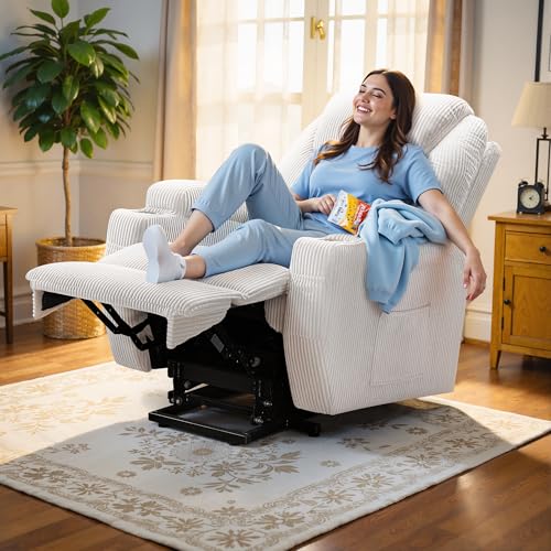 Flamaker Power Lift Recliner Chair PU Leather with Massage for Elderly Ergonomic Lounge Chair Classic Single Sofa with 2 Cup Holders Side Pockets Home Theater Seat (Leather, Light Black)