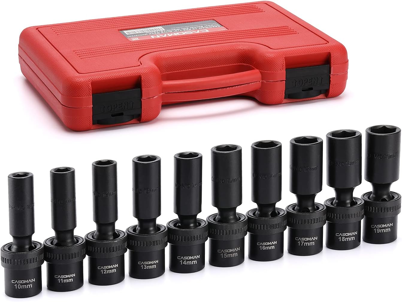 CASOMAN 15 PCS 3/8" Drive Shallow Universal Impact Socket Set, 6 Point, Metric,8-22mm