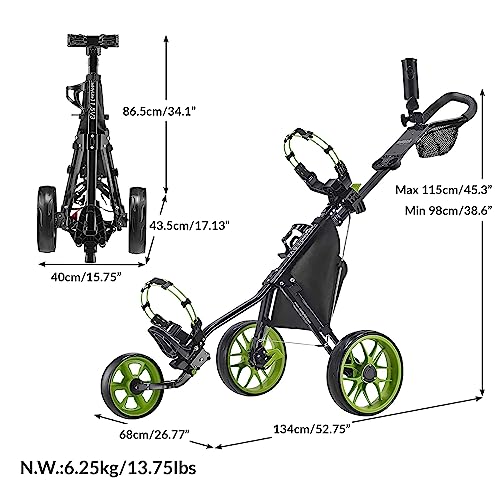 Caddytek CaddyLite 11.5 V3 3 Wheel Golf Push Cart - SuperLite Deluxe, Lightweight, Easy To Fold Caddy Cart Pushcart