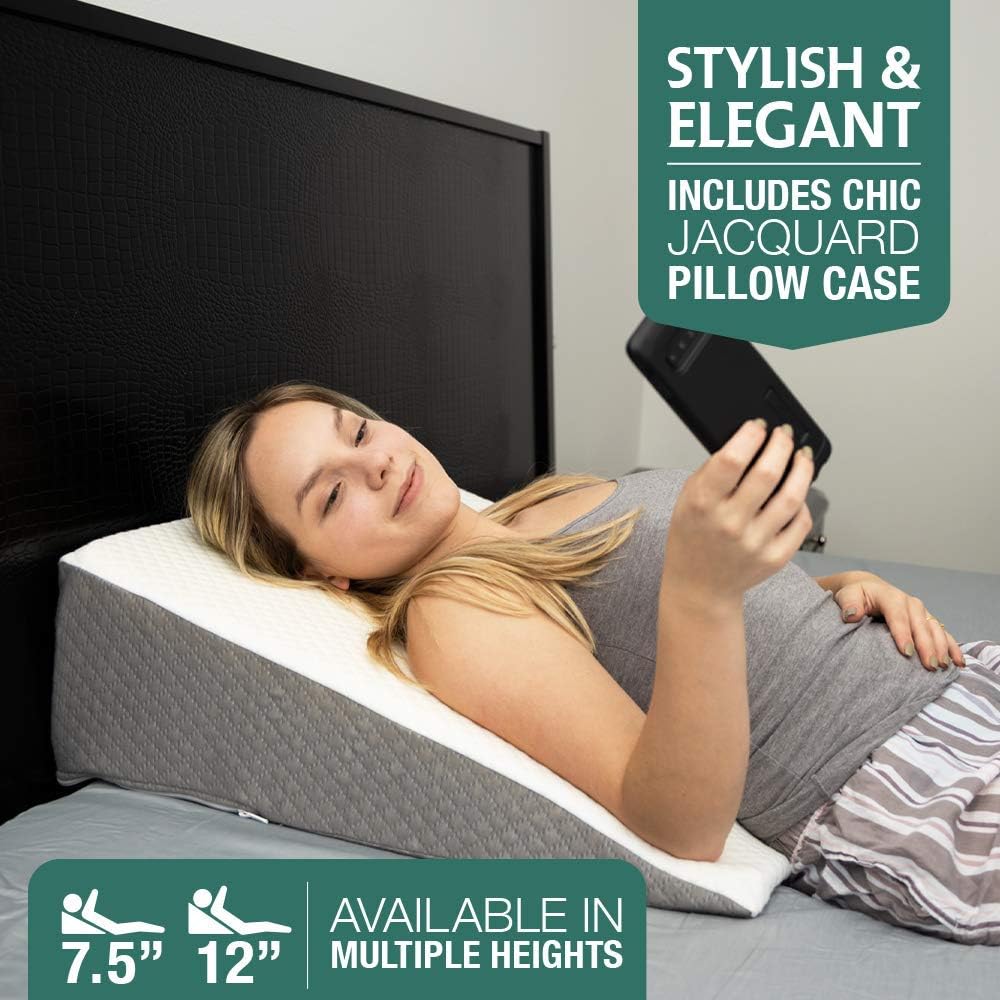 Kӧlbs Bed Wedge Pillow with Memory Foam Top | Stylish Chic Jacquard Cover | Wedge Pillow for Sleeping and Acid Reflux, Heartburn, and GERD Pillow &ndash; Snoring Pillow
