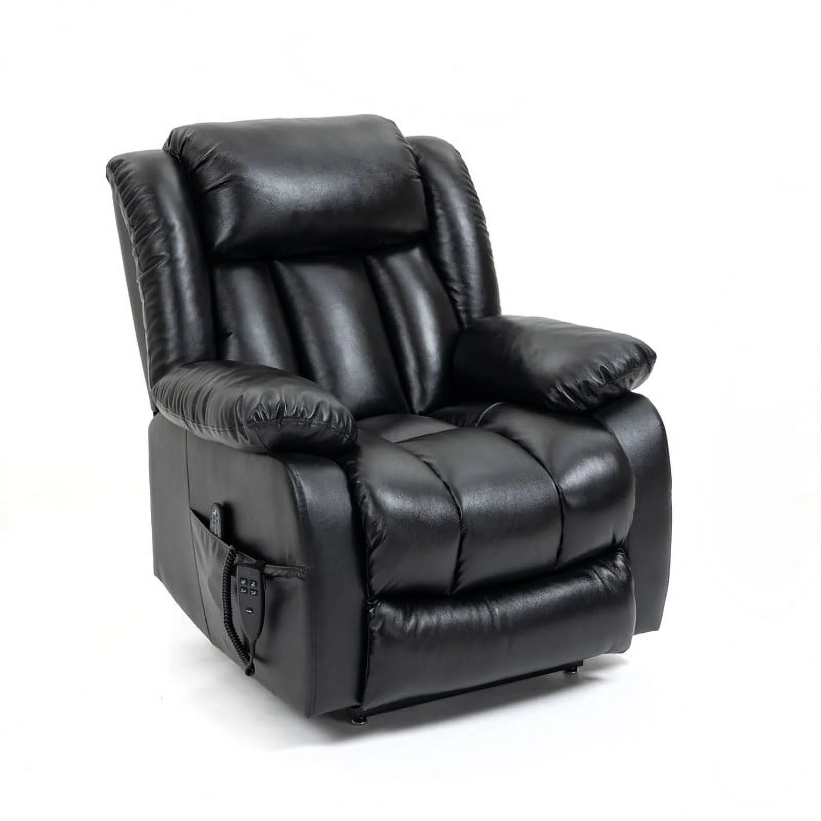 Oversized Dual Motor Lay Flat Power Lift Recliner Chairs for Elderly Adults,Black Leather Electric Recliners Chair with 8-Point Vibration Massage Lumbar Heating,2 Side Pocket,23" Seat Width