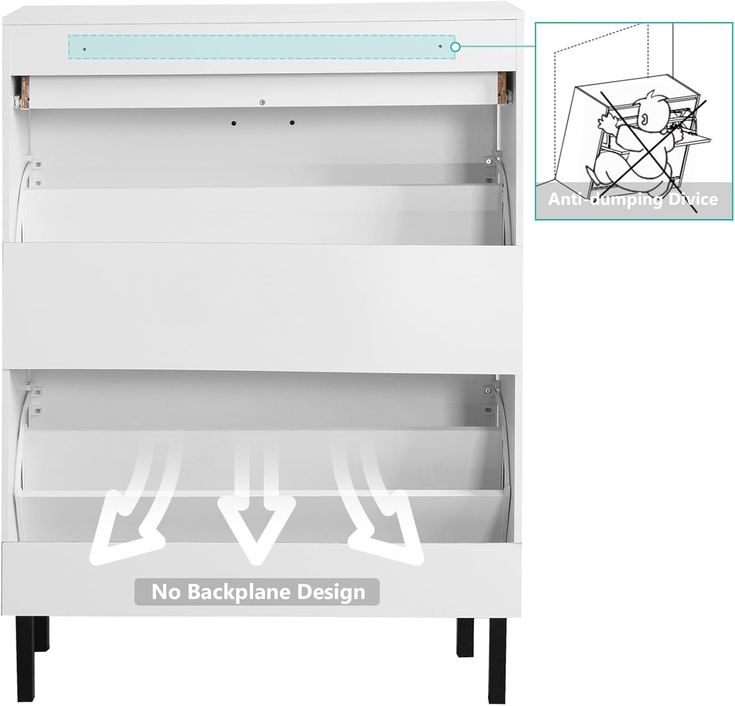 Slim Shoe Cabinet with Doors Wooden Free Standing Shoe Rack with 2 Flip Drawers Modern White Shoe Storage Cabinet with Drawer for Entryway Hallway Living Room Bedroom Apartment