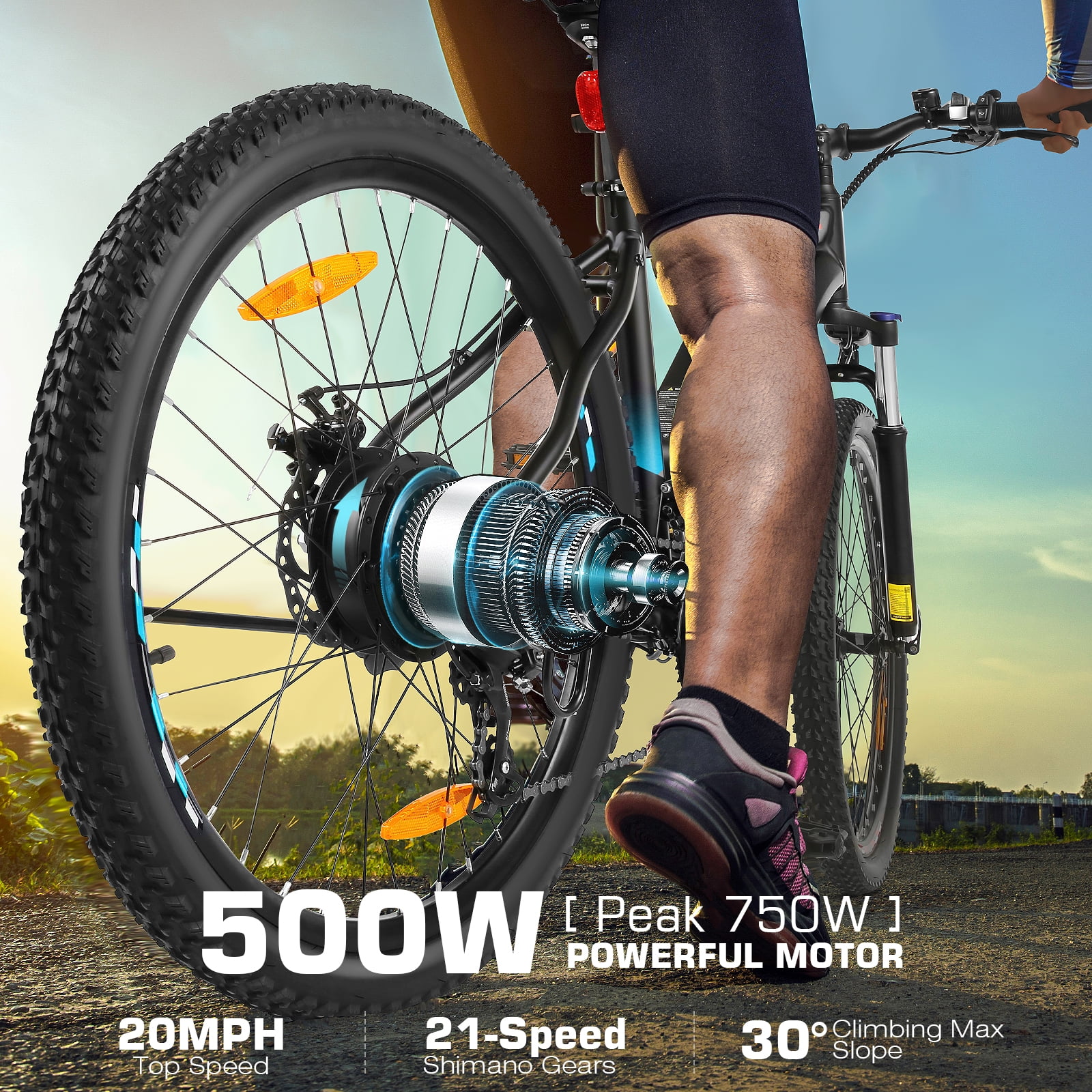 Electric Bike, Electric Bike for Adults 26" Ebike 500W Adult Electric Bicycle, 48V 10.4Ah 19.8MPH Electric Mountain Bike, Lockable Suspension Fork, Color LCD Display, Shimano 21 Speed