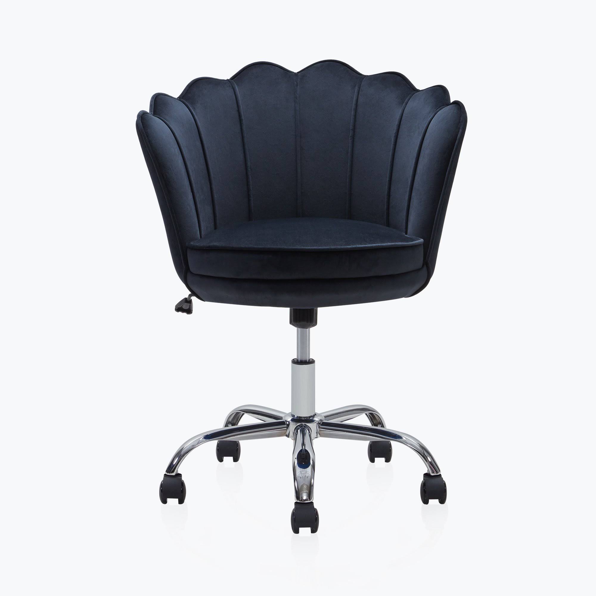 Blue Kaylee Office Chair Upholstered Velvet Seashell Swivel Desk Chair