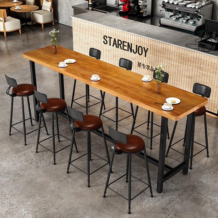 Bar Table, Counter Height Bar Table,Rectangular High Top Kitchen& Dining Wooden Table Iron Table Legs,for Narrow Space, Bars,Fast Food Restaurants, Coffee Shops Easy to Assemble (B-47.2in)