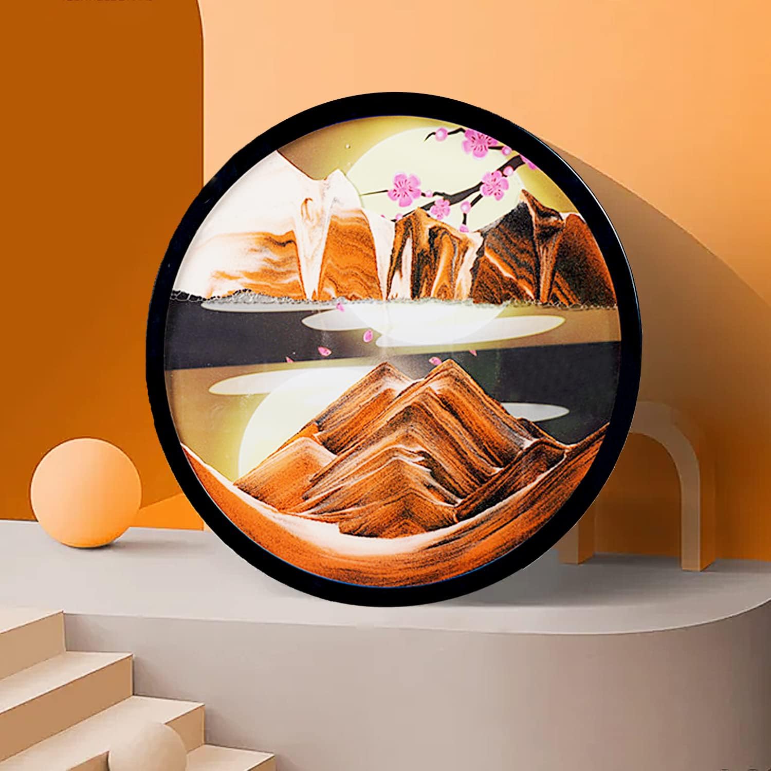 Moving Sand Art 3D Sand Painting Picture Creative Deep Sea Sandscape Living Room Decoration, 360° Rotate, Glass Crafts Solid Wood Frame, Relaxing Mood Home Office Work Decor, 44cm/17.3'' (Green)