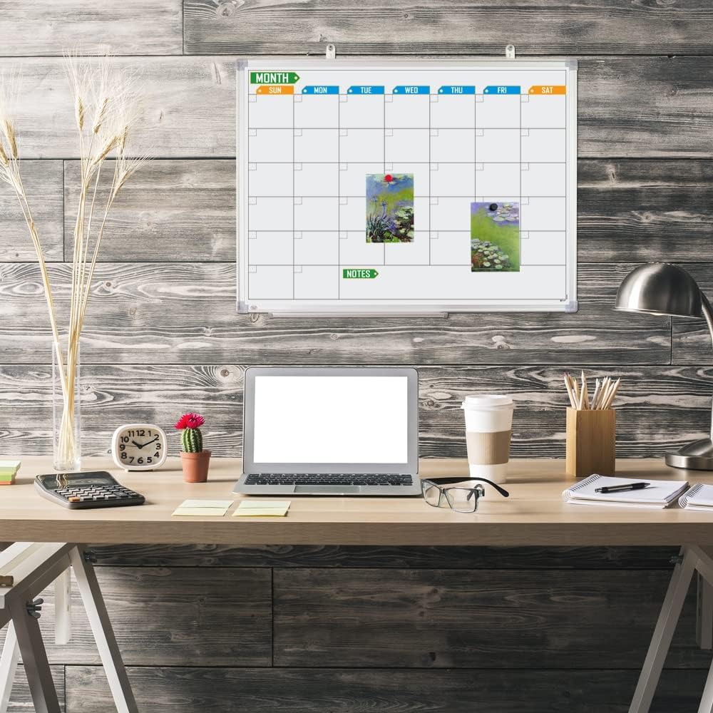 Lockways Dry Erase Calendar Whiteboard, White Board Calendar Monthly 24 x 18, Wall-Mounted Aluminum Framed Calendar Board