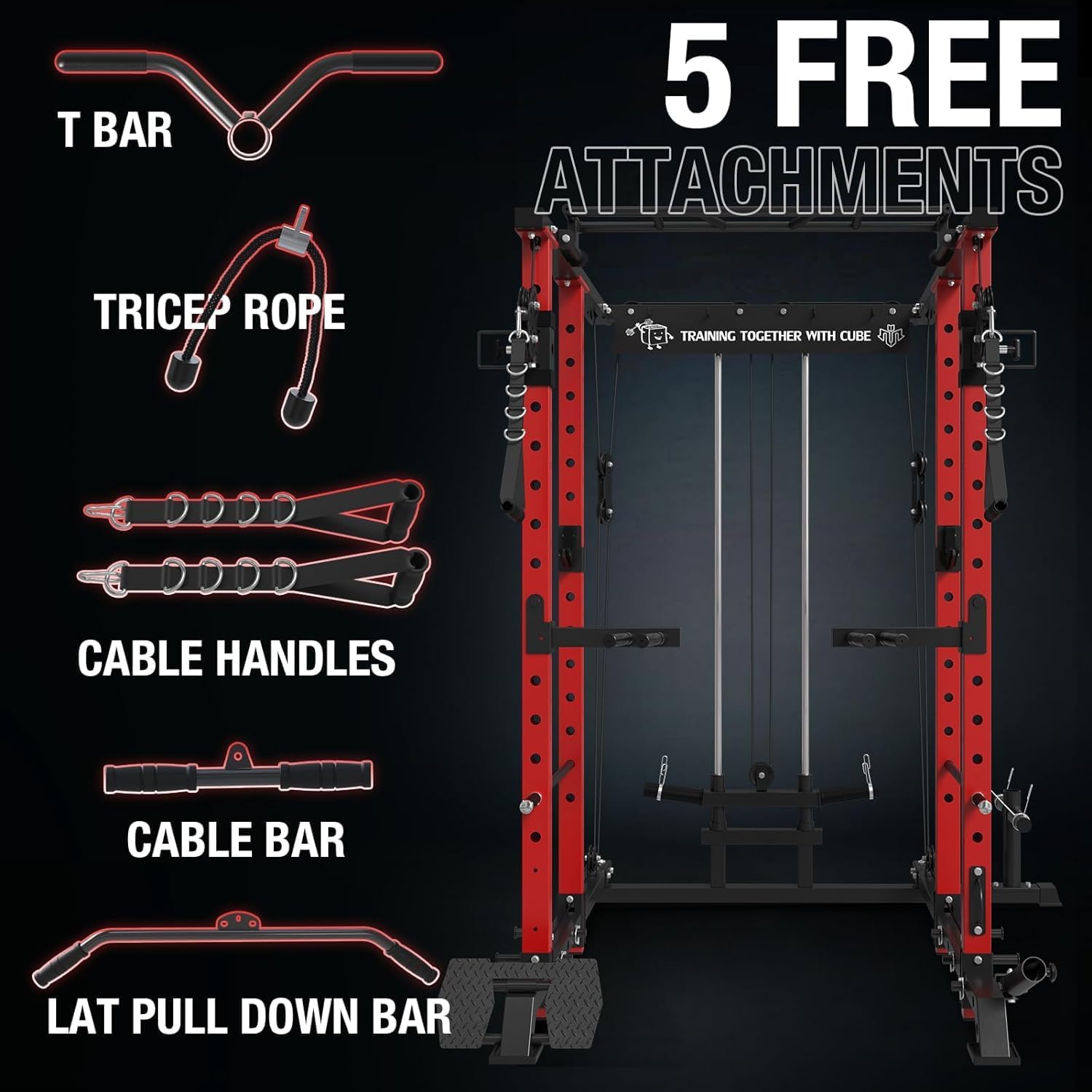 Mikolo Power Cage, Power Rack with Cable Crossover System, 1500LBS Squat Rack with Lat Pull Down System, Workout Cage with Pulley System for Fitness Home Gym