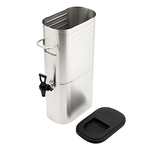 Restaurantware Bev Tek 3 Gallon Iced Tea Dispenser 1 Slim Design Iced Tea Server - No-Drip Spigot Cold & Hot Drink Friendly Silver 13/0 Stainless Steel Iced Beverage Dispenser With Handles