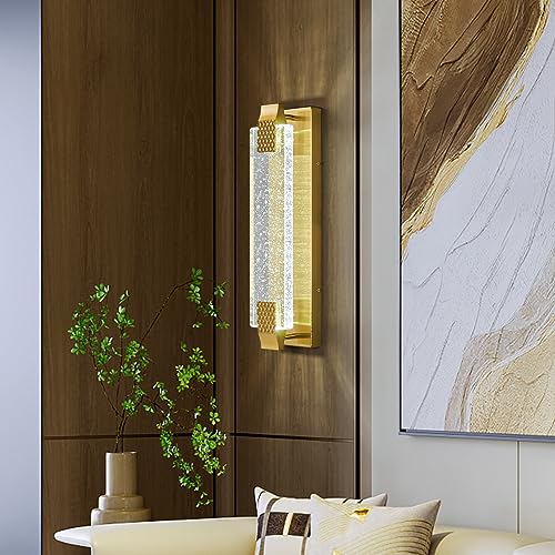 Modern Crystal Wall Sconce Lighting with Bubble Crystal Bathroom Light Fixture 15.15in Gold LED Vanity Lights for Bathroom Hallway Bedroom Living Room Sconces Wall (2 Pack)