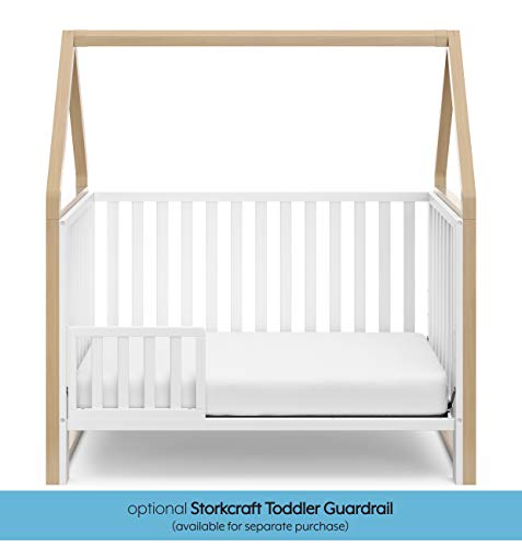 Storkcraft Orchard 5-in-1 Convertible Crib (White with Driftwood) – GREENGUARD Gold Certified, Canopy Style Baby Crib, Converts from Crib to Toddler Bed, Daybed and Full-Size Bed