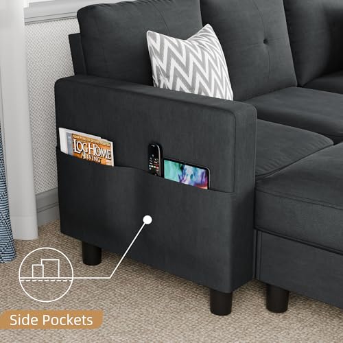 Shintenchi Upholstered Convertible Sectional Sofa for Living Room, 3 Seat L Shaped Couches with Storage Function Ottoman, Modern Linen Convertible Sofas with Reversible Chaise