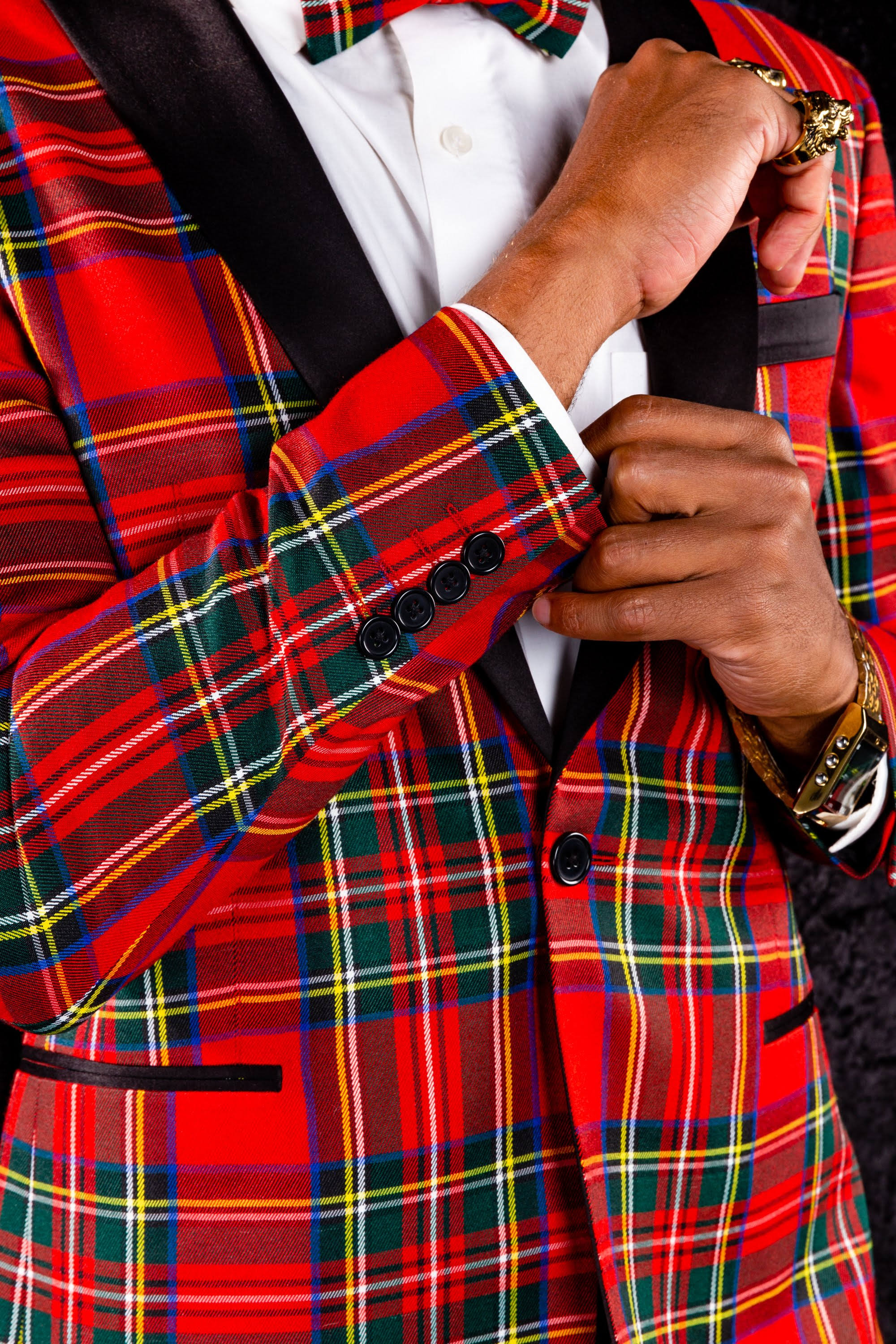 The Rockefeller | Tartan Plaid Tuxedo | Size 50 | Black/Red | Shinesty