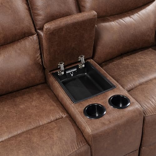 New Classic Furniture Ryland Polyester Manual Sofa with Dual Recliner, Brown
