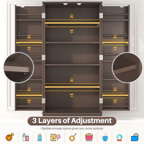 51” Pantry Cabinets, White Freestanding Kitchen Pantry Storage Cabinet with Adjustable Shelves, Buffet Cupboards Storage Cabinet for Home Office Use, White + Gold