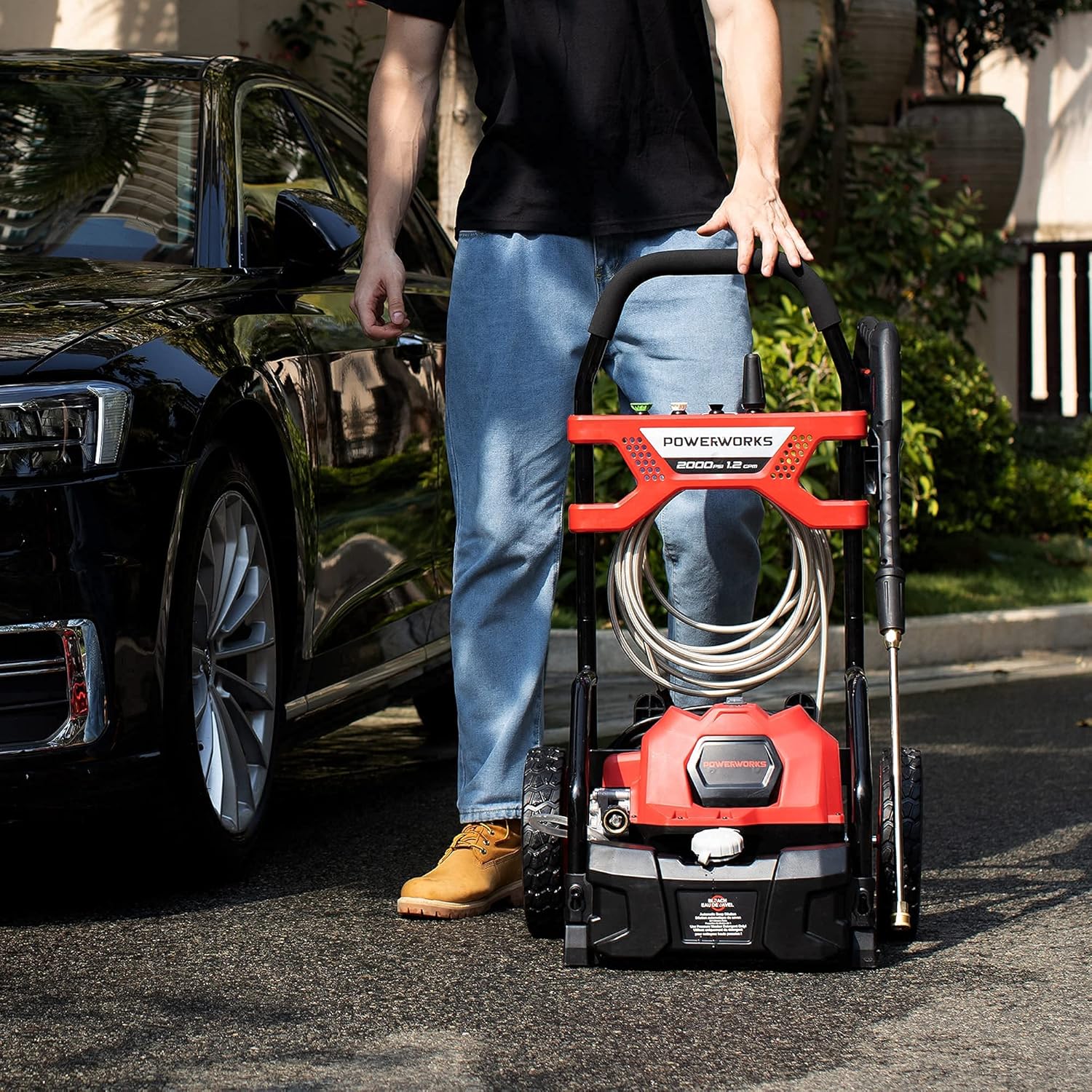 POWERWORKS 2000 PSI 1.2-GPM Electric Pressure Washer,for Car/Decking/Window(Black&Red)