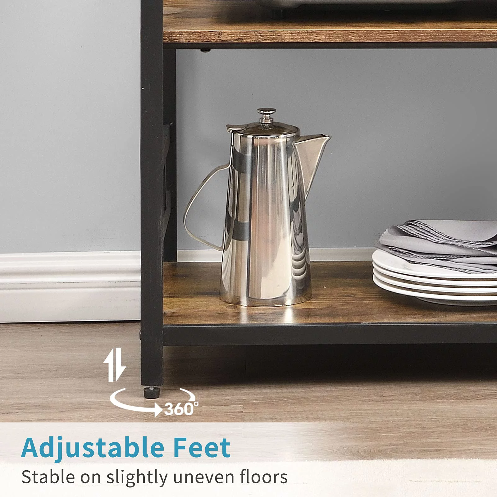 O&K Furniture 4-Tier Kitchen Bakers Rack, 54’’ Microwave Oven Stand with Storage Shelves, Black