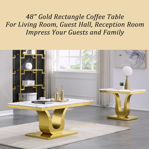 Modern Coffee Table, White and Silver Rectangle Living Room Tea Table, 48" Silver Coffee Table for Living Room, Guest Hall, Reception Room
