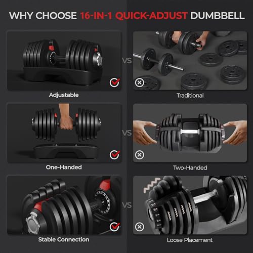 Yaheetech Adjustable Dumbbell Set 28/40/52.5/90LBS Adjustable Dumbbells Fast Adjust Dumbbell Weight Set with Anti-Slip Handle and Tray for Men/Women Home Gym Strength Training Equipment Single/Pair