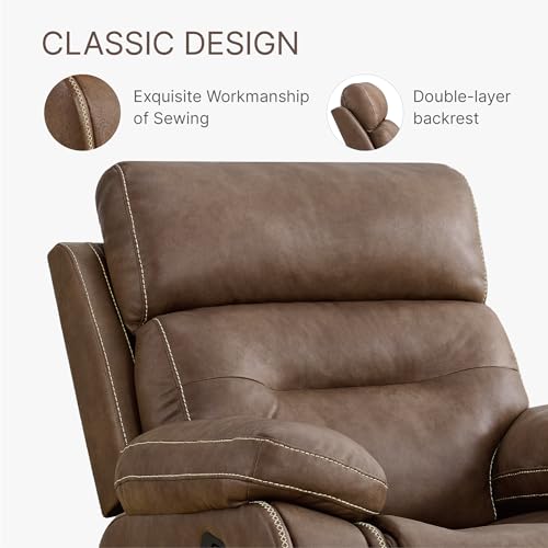 Leather Recliner Chair Manual Sofa Rocker for Adults with Overstuffed Arm for Living Room Bedroom Home Theater Seating, Brown