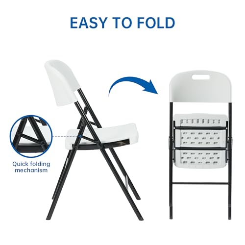 10 Pack White Folding Chairs, Steel Folding Dining Chairs, Commercial Grade Folding Chair, Foldable Guest Chairs for Events Office Wedding Party