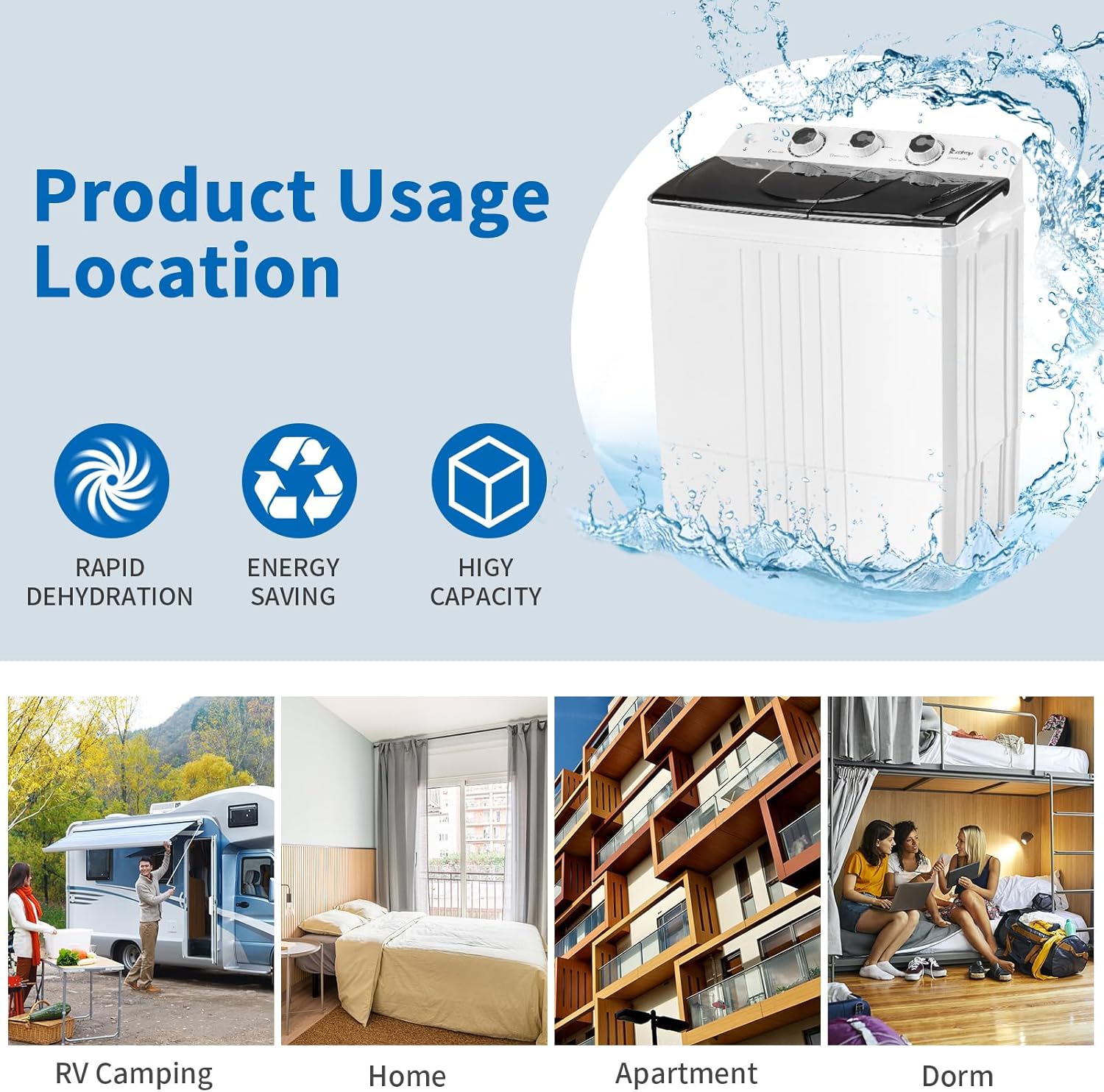 Twin Tub with Built-in Drain Pump 20Lbs Semi-automatic Twin Tube Washing Machine for Apartment Dorms RVs Camping (Arrive in 5 Days from US Warehouse)