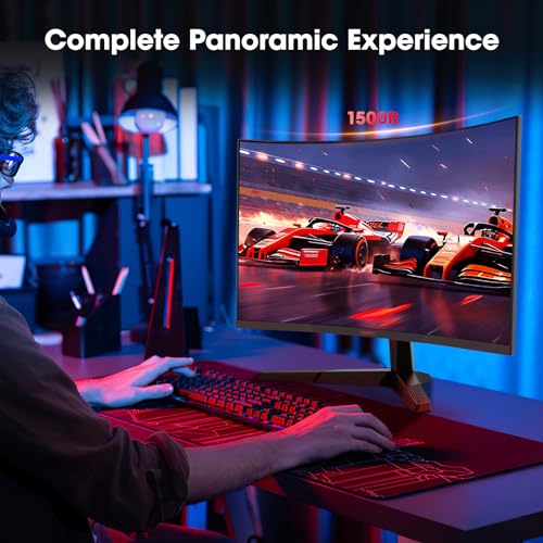 KOORUI 27 inch Gaming Monitor, QHD (2560 x 1440) R1500 180Hz Curved Monitor, AdaptiveSync with 1ms Computer Monitor, VESA Compatible, HDR10, 1 x Display Port 1.4 & 2 x HDMI 2.0, Eye Care 27E6QCA