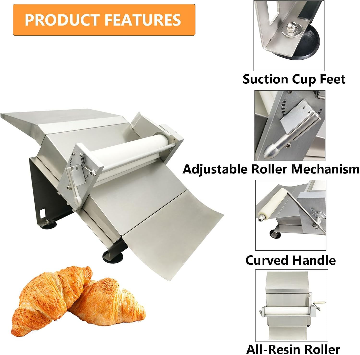 Manual Dough Roller Sheeter 16.5" Dough Press Machine Stainless Steel Pastry Pasta Maker Non-Stick Rollers with 19 Gears Thickness Control for Icing Fondant Croissants Pizza and Puff Pastry