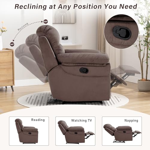 Manual Recliner Chair, Breathable Fabric Cloth Recliners with Padded Backrest and Armrests, Single Overstuffed Reclining Sofa for Living Room Bedroom