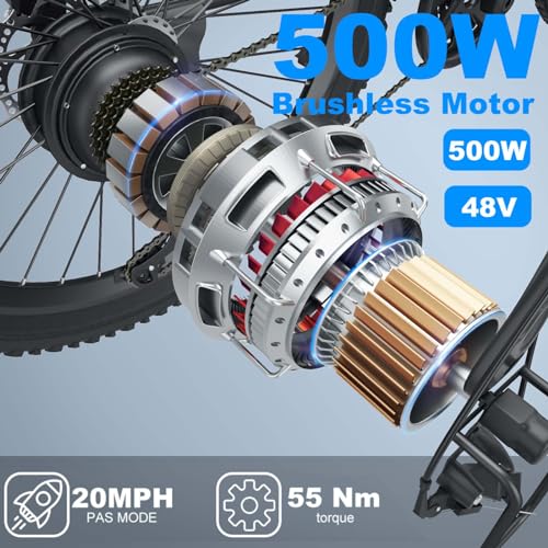 ANCHEER 500W 26" Electric Bike for Adults, [Peak 750W], 48V 10.4Ah Battery, Up to 55 Miles, 3H Fast Charge, Electric Mountain Bike, 2.1" eMTB Tire, 21 Speed, 22MPH Adults Electric Bicycle