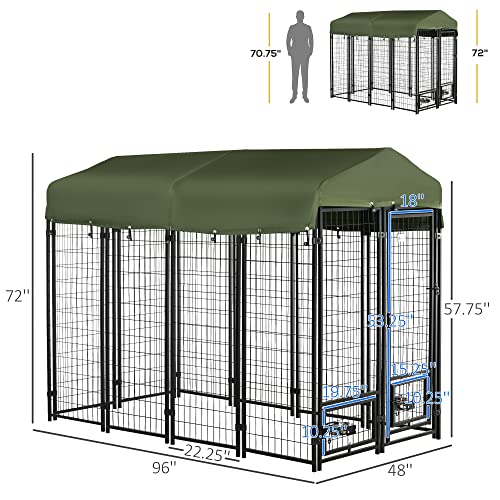 PawHut 4.6' x 4.6' x 5' Dog Kennel Outside, Welded Wire Outdoor Dog Kennel Run with Waterproof & UV Resistant Cover, for S&M Breeds, Chickens, Ducks, Black