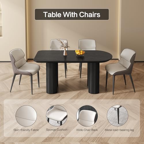 Dining Table Set for 6, Accent Dining Table with 6 Chairs, 55" Oval Table with Comfy High Elasticity Chairs, Modern Dining Tables with 6 Chairs for Dining Room, Kitchen