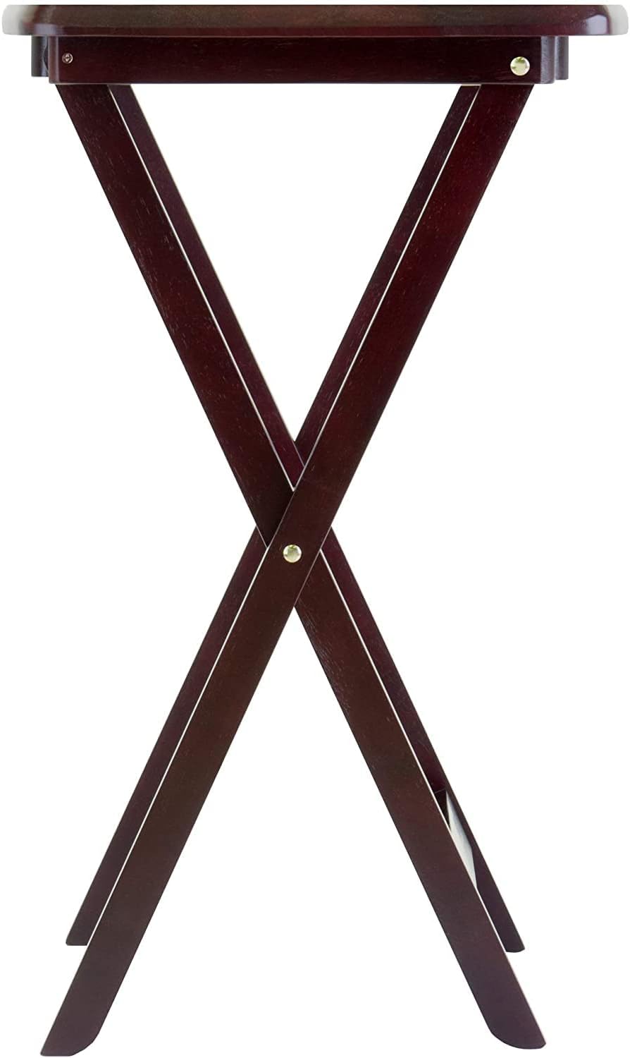 Folding Wooden Tray Table Portable, Lightweight and Functionality with No Assembly Required, Espresso Color, 15.75" D X 23.62" W X 25.51"