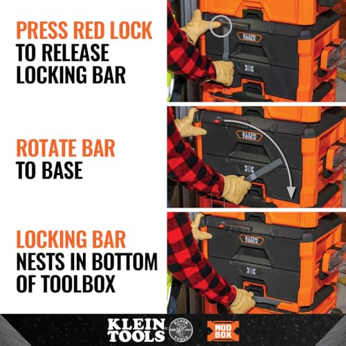 Klein Tools 54823MB MODbox 3-Drawer Toolbox, Modular Tool Storage System, Heavy-Duty Ball Bearing Slides, 24 Dividers, 50-Pound Capacity