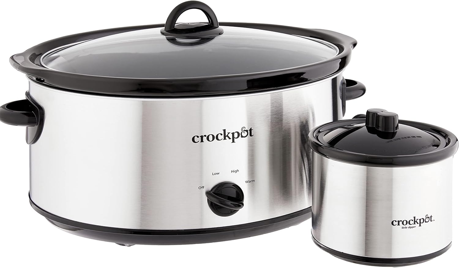 Crock-Pot 8 Quart Manual Slow Cooker with 16 Oz Little Dipper Food Warmer, Stainless Pack of 2