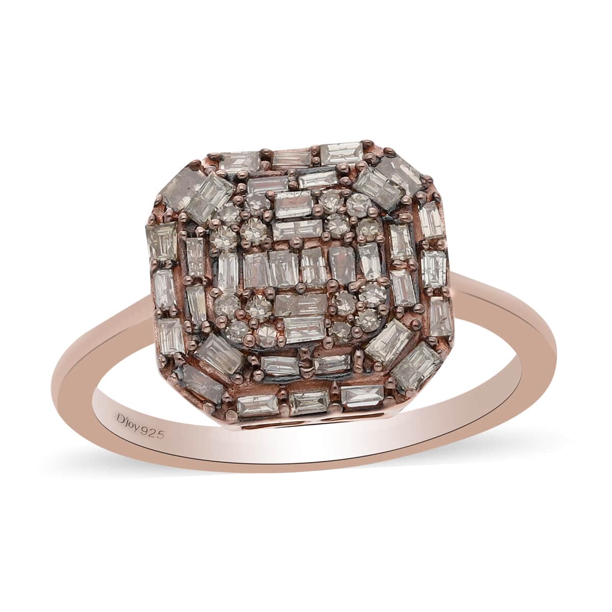 SHOP LC Ct 0.5 925 Sterling Silver Baguette Natural Champagne Diamond Cluster Engagement Ring for Women Jewelry Birthday Gifts for Women Vermeil Rose Gold Plated Size 7