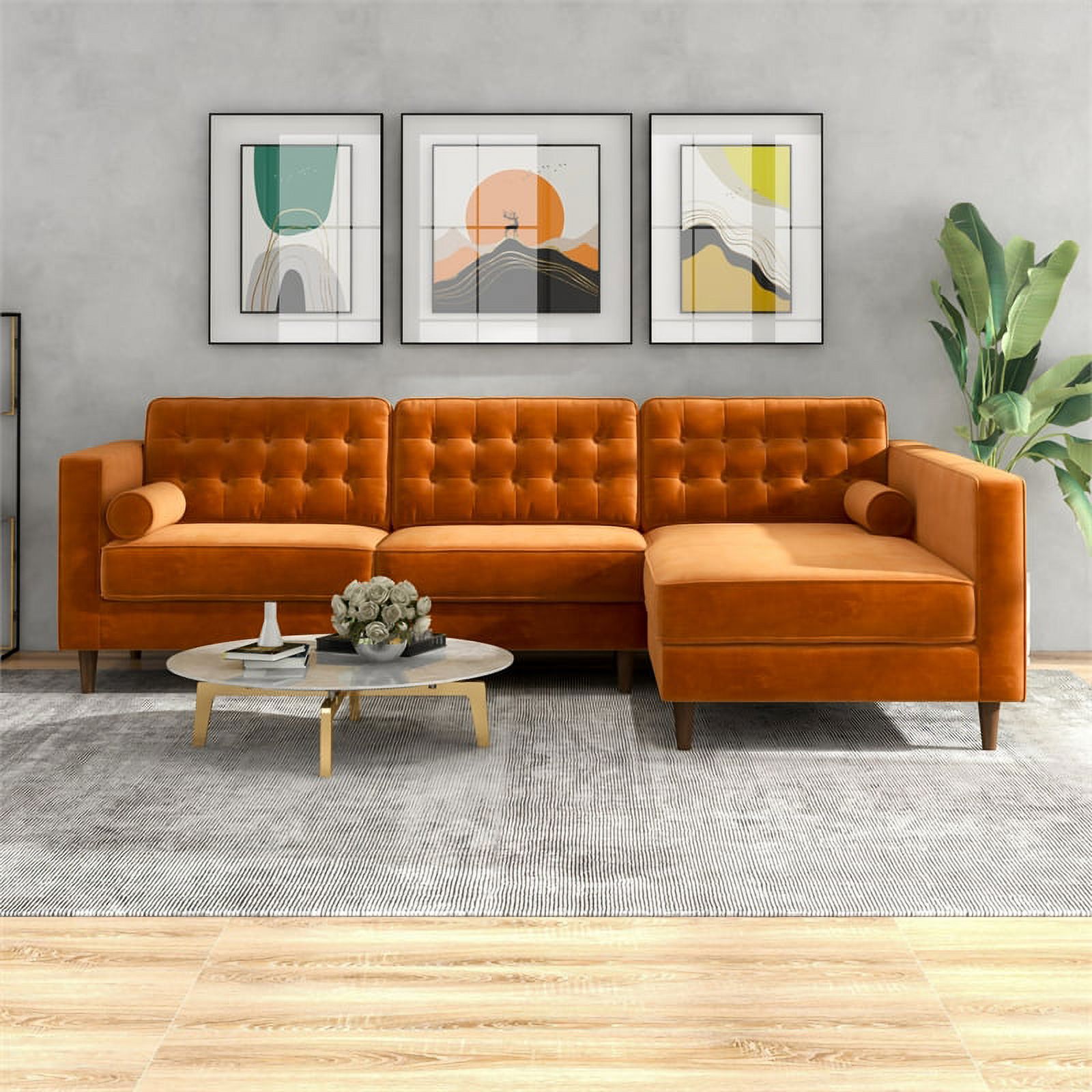 Owen Orange Velvet Modern Living Room Corner Sectional Couch