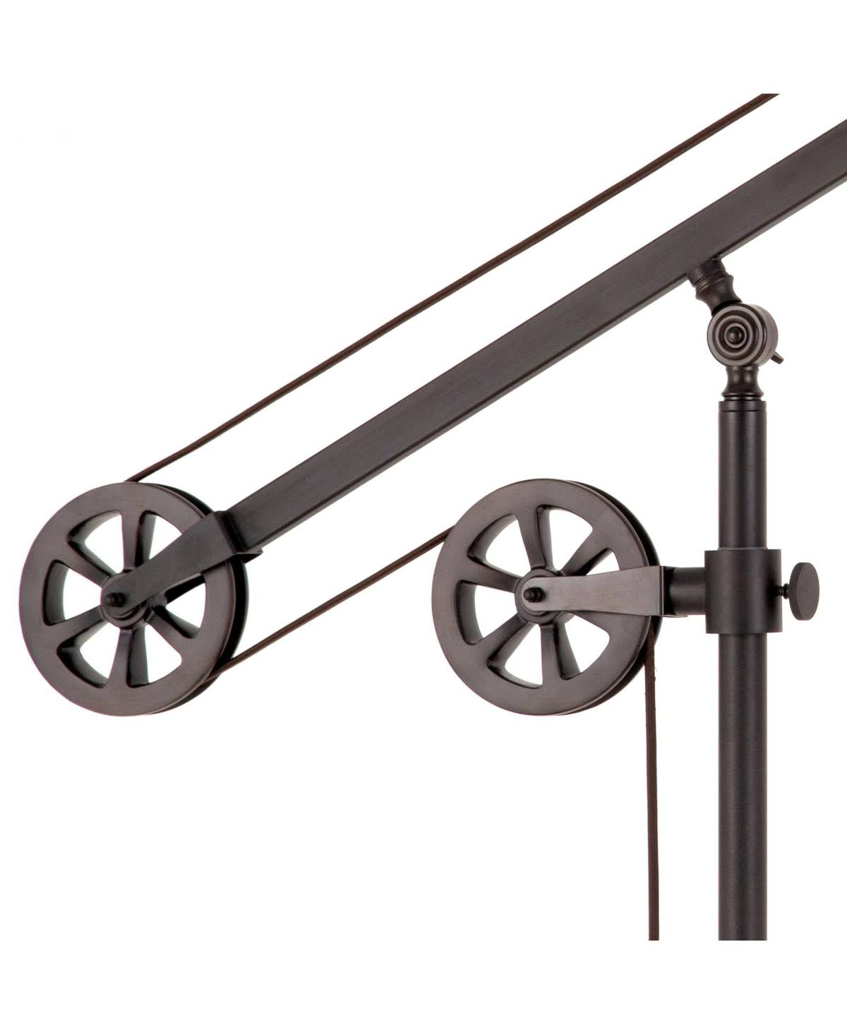 Descartes Industrial Farmhouse Floor Lamp in Blackened Bronze with Pulley System