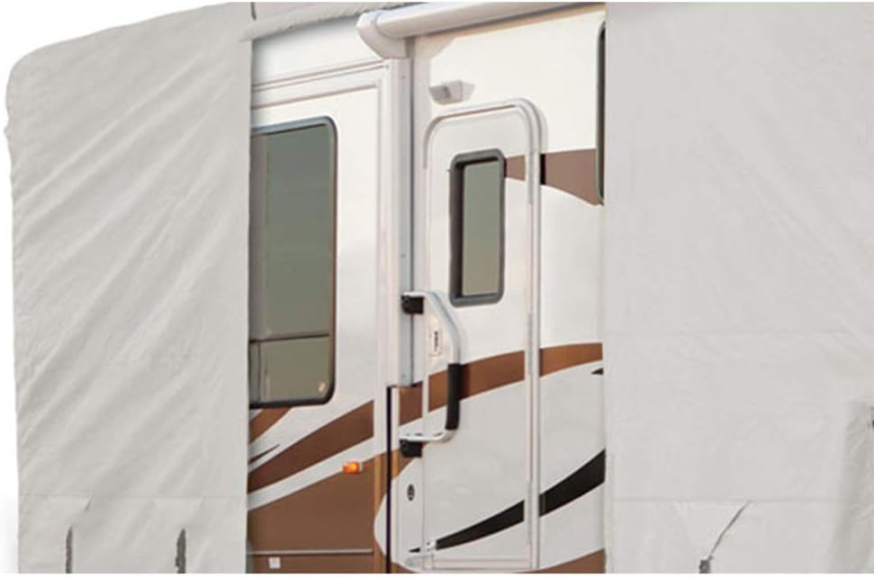 Eevelle Goldline Travel Trailer RV Cover - Waterproof, Heavy Duty, Marine Grade, UV Protection, Durable, Breathable, Anti Rot - Tan - Gray