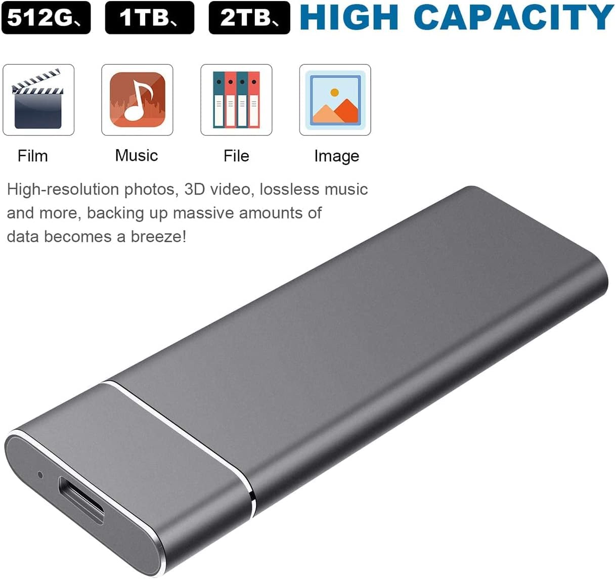 External Hard Disk 2TB Ultra Thin Hard Disk usb3 1 Portable Hard Disk Compatible with Laptop Desktop 2T - Black