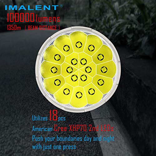IMALENT MS18 Powerful Bright Flashlight 100,000 Lumens, Flashlights High Lumens Rechargeable with 18pcs Cree XHP70.2 LEDs and OLED Display, LED Flashlight for Emergencies, Camping