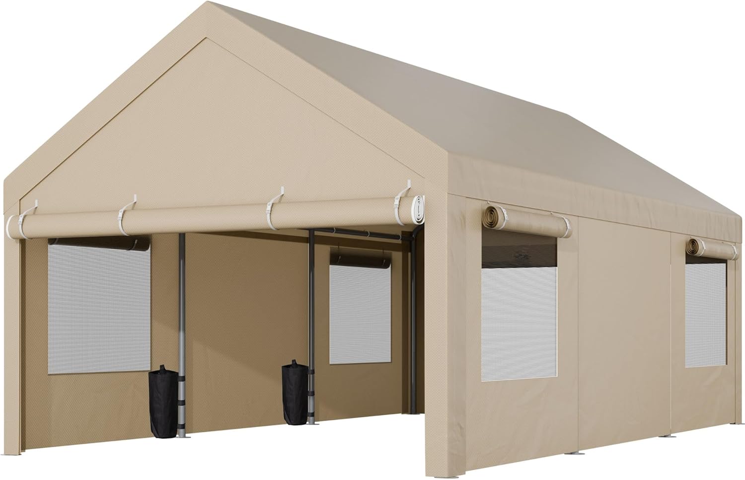 Shintenchi 12x18.5ft Heavy Duty Carport, Portable Garage with Removable Sidewalls, Doors and Ventilated Windows, All-Season Tarp for Car, UV Resistant Waterproof Carport Canopy for Outdoor (Khaki)