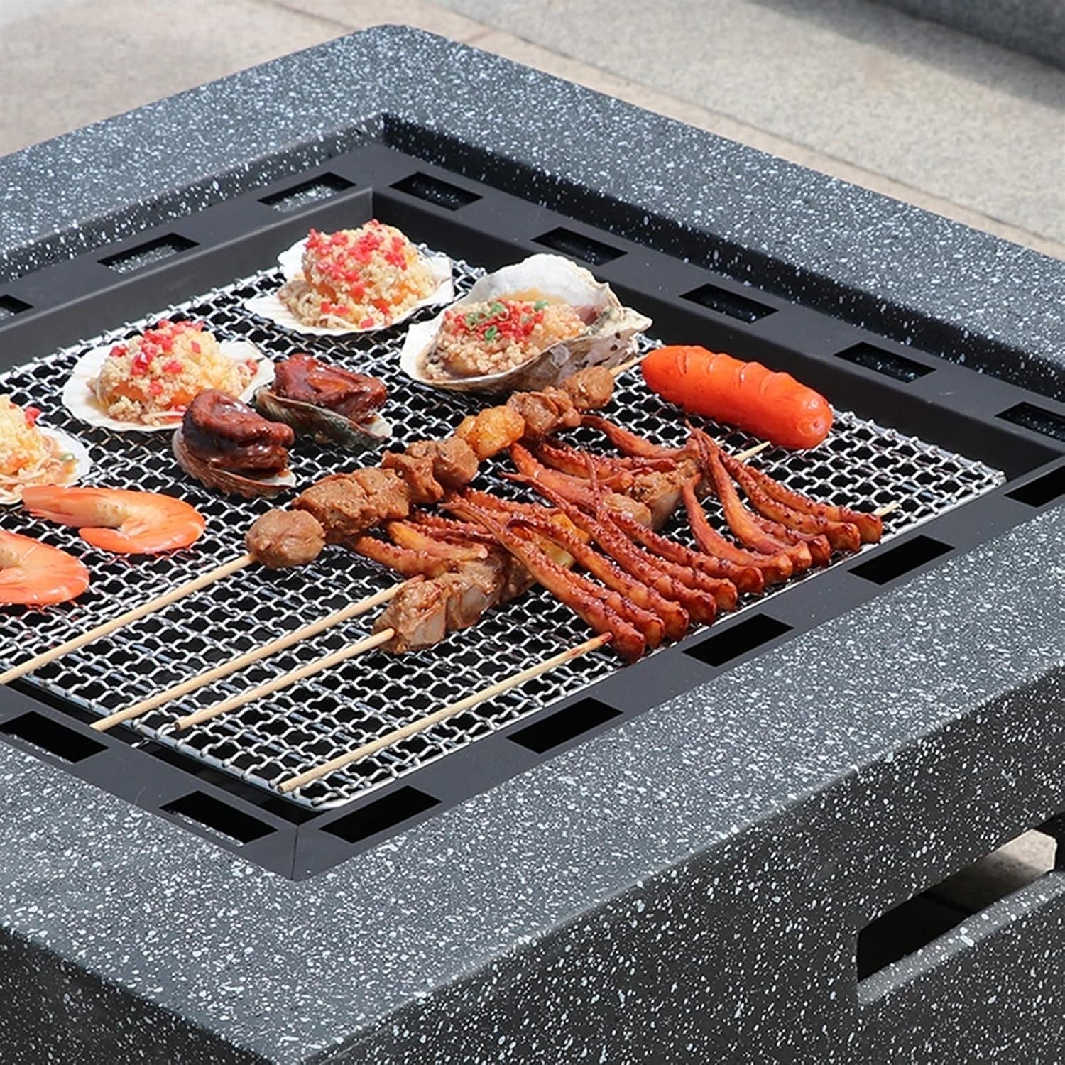 Outdoor Fire Pit Garden Wood-Burning Fire Pit BBQ Table, Outdoor Backyard Patio Fireplace Fire Bowl, with Sparkle Screen Cover and Poker