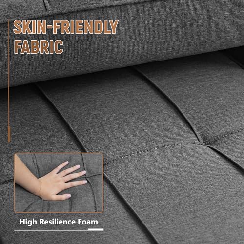 Flamaker Sofa Bed, Sleeper Sofa 3-in-1, Adjustable Couch Bed with Modern Linen Fabric, Convertible Sleeper Chair for Living Room, Apartment and Small Space (Dark Grey)